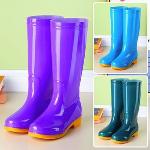 High-Top Non-Slip Fleece-Lined Cotton Rain Boots Waterproof Shoes Slip-On Rubber Boots Women Adult Kitchen Warm Winter