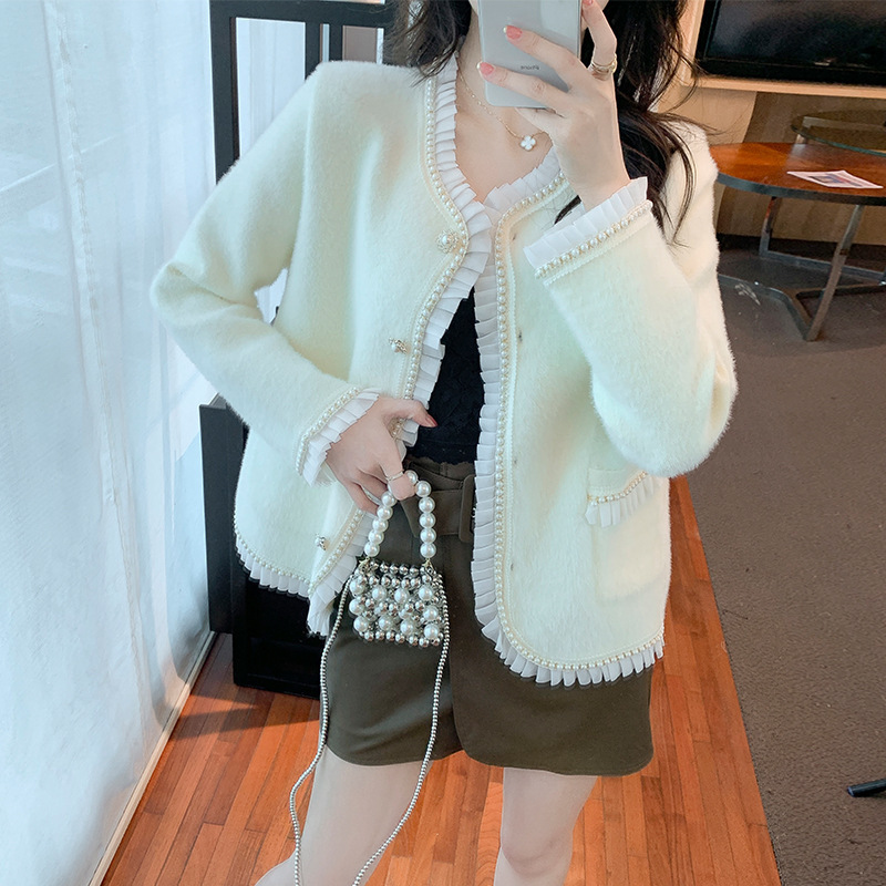 Chaqueta francesa de viento fragante para mujeres otoño y invierno 2024 nueva moda de punto cardigan de agua chaqueta de abrigo