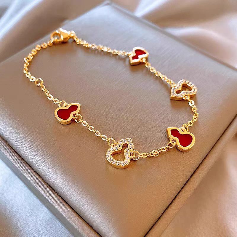 Red Riding Book New Chinese Seiko Red Onyx Gourd Bracelet National Fashion Light Luxury Bracelet Elegant All-match Bracelet for Women