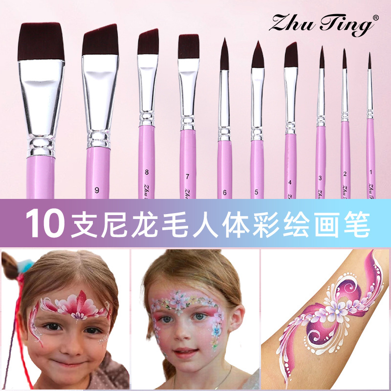 Ventas transfronterizas calientes de pintura facial cepillo de teñido de color de agua cepillo de línea de pincel de dibujo profesional de 10 piezas