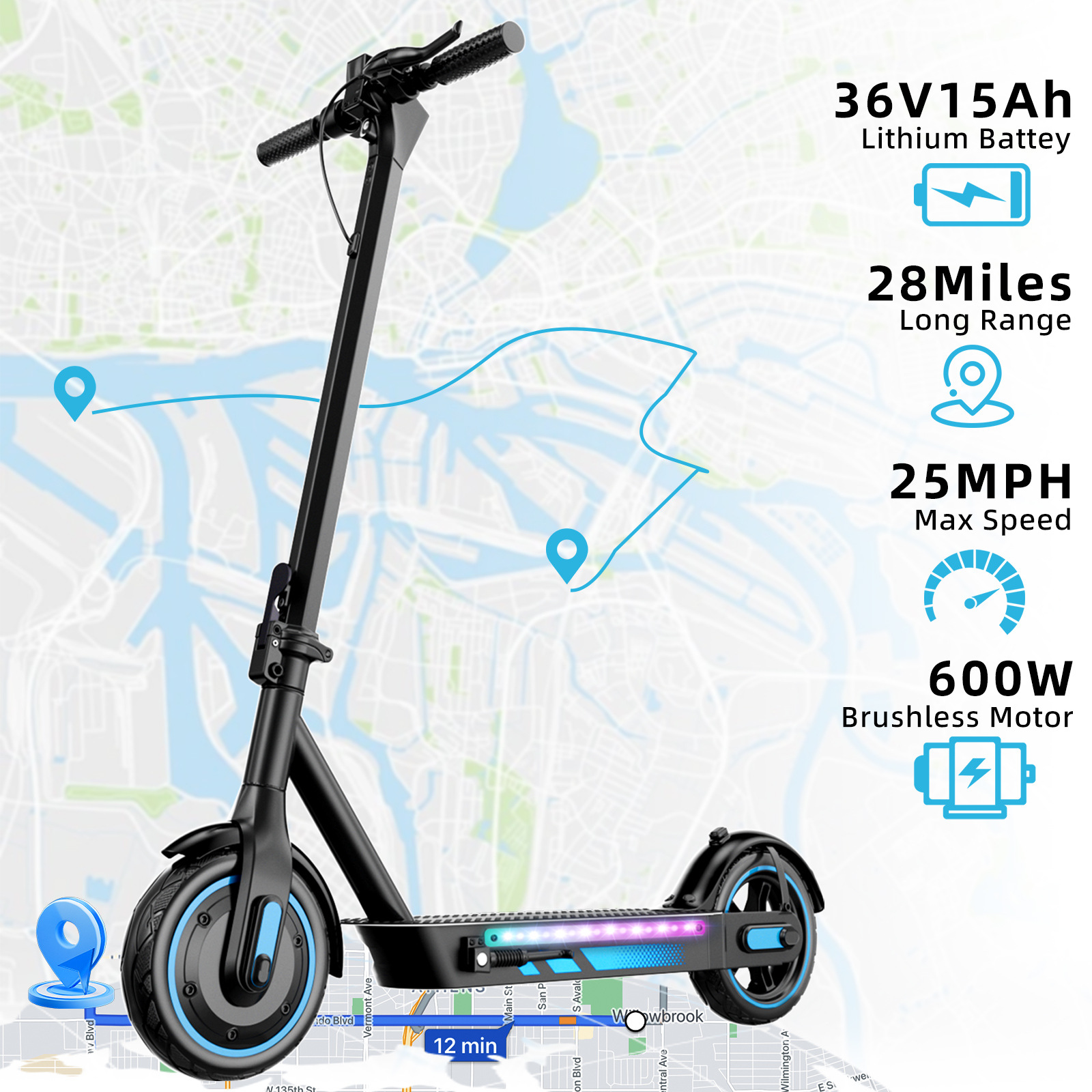 10 inch electric scooter 500W portable folding scooter 36V 15ah long battery scooter