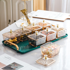 輕奢塑料乾果點心盤帶蓋分格創意家用零食盤小吃碟蛋糕糖果水果盤