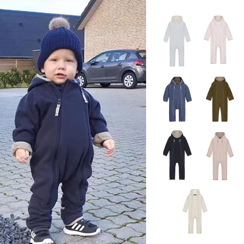 Children's Jumpsuit Double-Sided Delicate Polar Fleece Comfortable Danish Small Umbrella Same Style Ver Infant and Toddler Outer Wear Crawl Suit