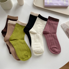 Winter Socks for Women, Crew Socks, Color Block Pure Cotton Socks, Japanese Academic Style, Vertical Striped Cute Cotton Socks, Zhuji Wholesale