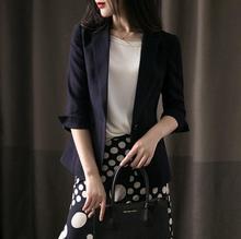 日系女装干练棉麻薄小西服修身显瘦七分袖西装外套女夏季简约百搭