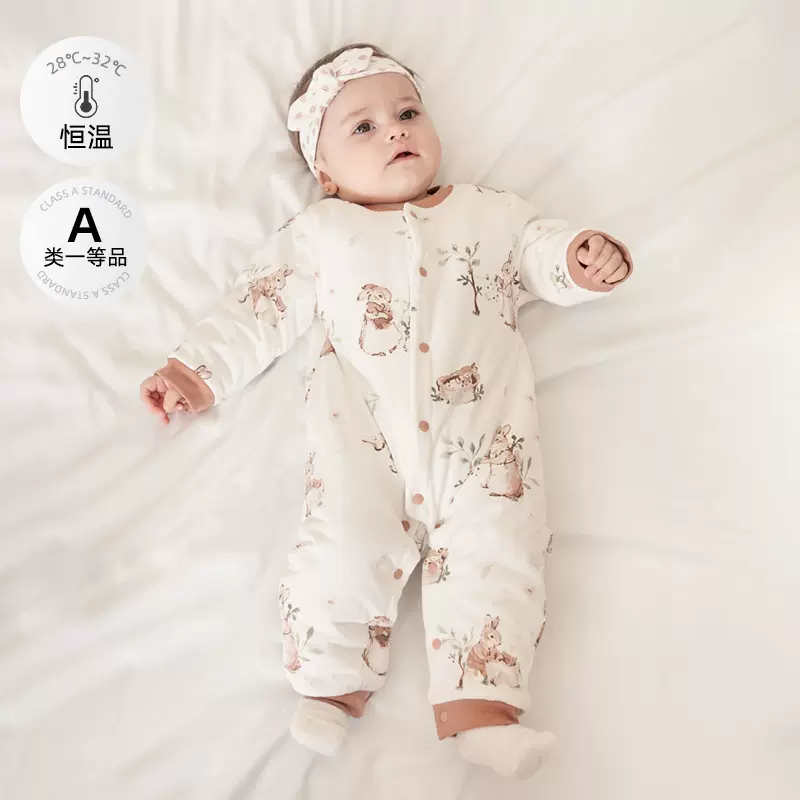 婴儿连体衣保暖春秋冬装夹棉秋季新生儿衣服宝宝外出哈衣加厚套装