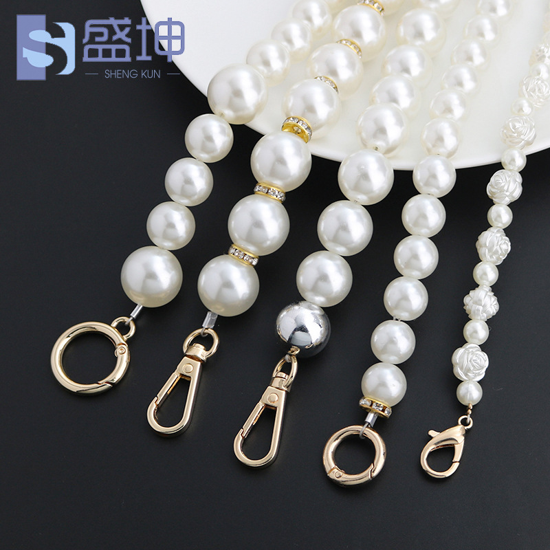 High grade big pearl bag chain white mobile phone chain rope pearl bag belt handbag chain short shoulder belt