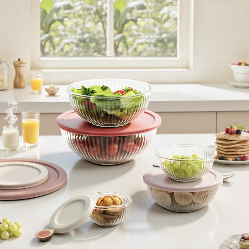 Cross-Border Striped Salad Bowl Made of High Borosilicate Glass, Heat-Resistant, Suitable for Oven and Microwave, Glass Bowl Available on Amazon Cross-Border Striped Salad Bowl Made of High Borosilicate Glass, Heat-Resistant, Suitable for Oven and Microwave, Glass Bowl Available on Amazon