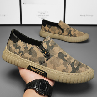 Cross-Border Large Size Camouflage Canvas Shoes, New Breathable Sports Casual Shoes, Ice Silk Umbrella Fabric Slip-On Lazy Shoes