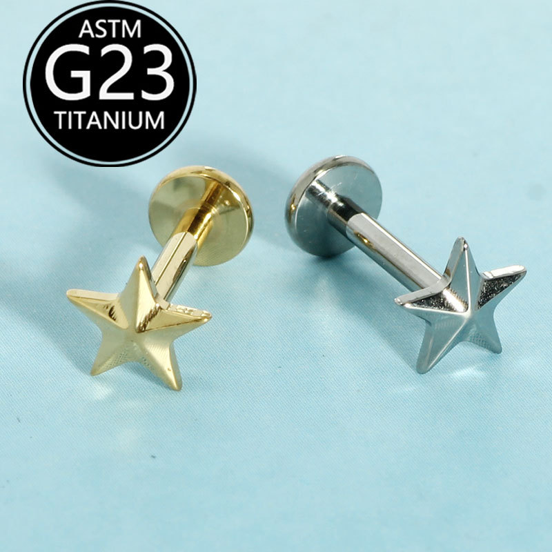 Silver pointed spike labret stud material detail
