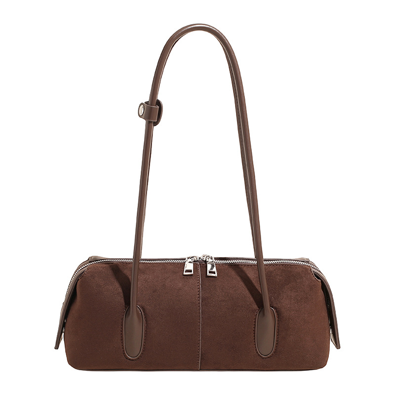 Women's 2025 Autumn/Winter New Suede Long Handle Underarm Baguette Bag Niche Versatile Retro Shoulder Commuter Bag - Thumbnail 6