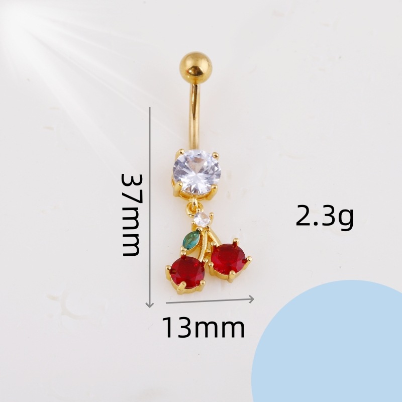 European American Copper Inlaid Zircon Colorful Fruit Collection Navel Ring Stainless Steel Belly Button Piercing detail image 14
