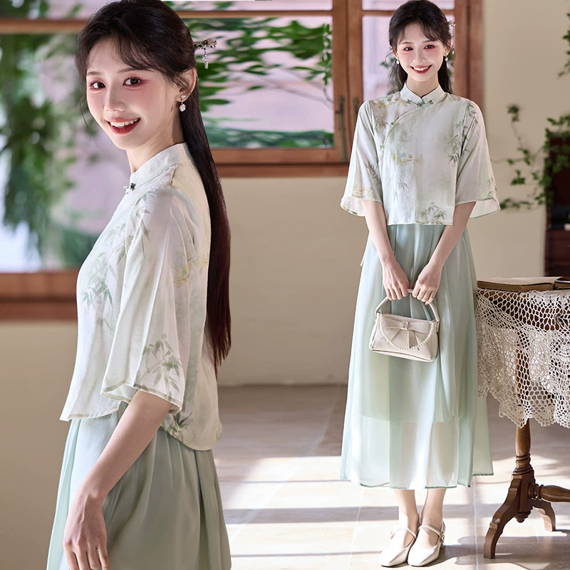 Китайская Народная Республика девушка Cheongsam Tang куртка Новый китайский стиль ретро принт