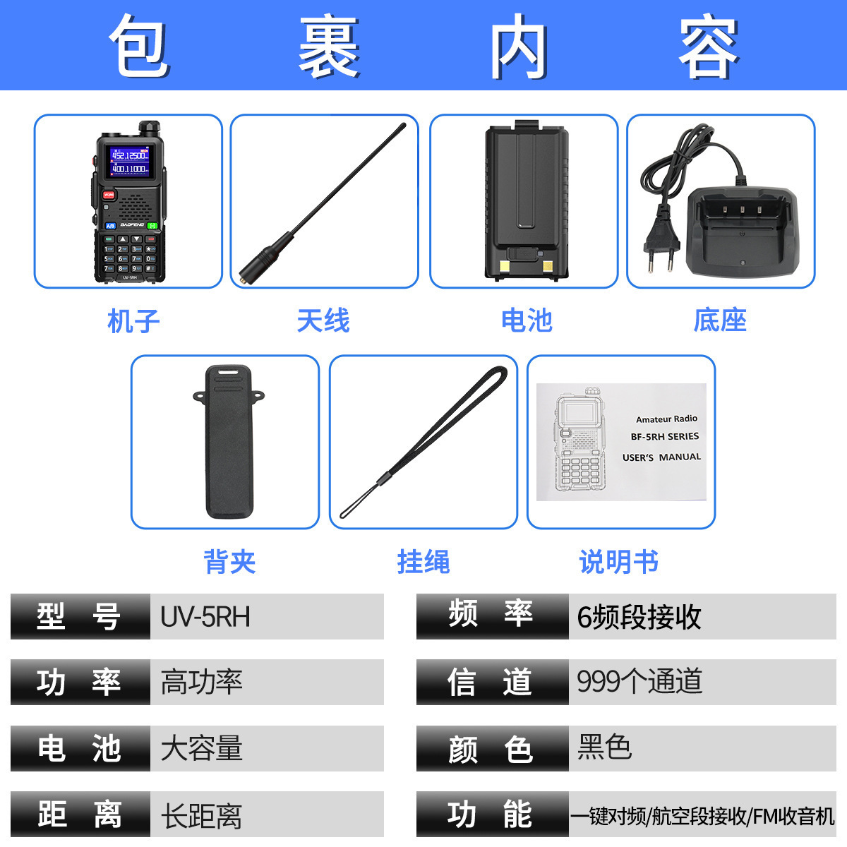 Walkie-Talkie Baofeng 5RH, Comercio Transfronterizo, Inalámbrico, Sincronización de Frecuencia con un Botón, Radio Portátil Baofeng para Conducción Autónoma, Bilingüe