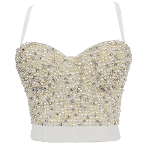 Manufacturer wholesale beaded and diamond tube top handmade beaded bra body shaping vest trendy women's suspender stage performance clothing