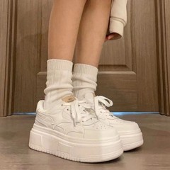 Women's Thick Sole White Shoes 2024 Spring New Soft Sole Wedge Platform Shoes, Versatile Height Increasing Slimming Star Casual Shoes