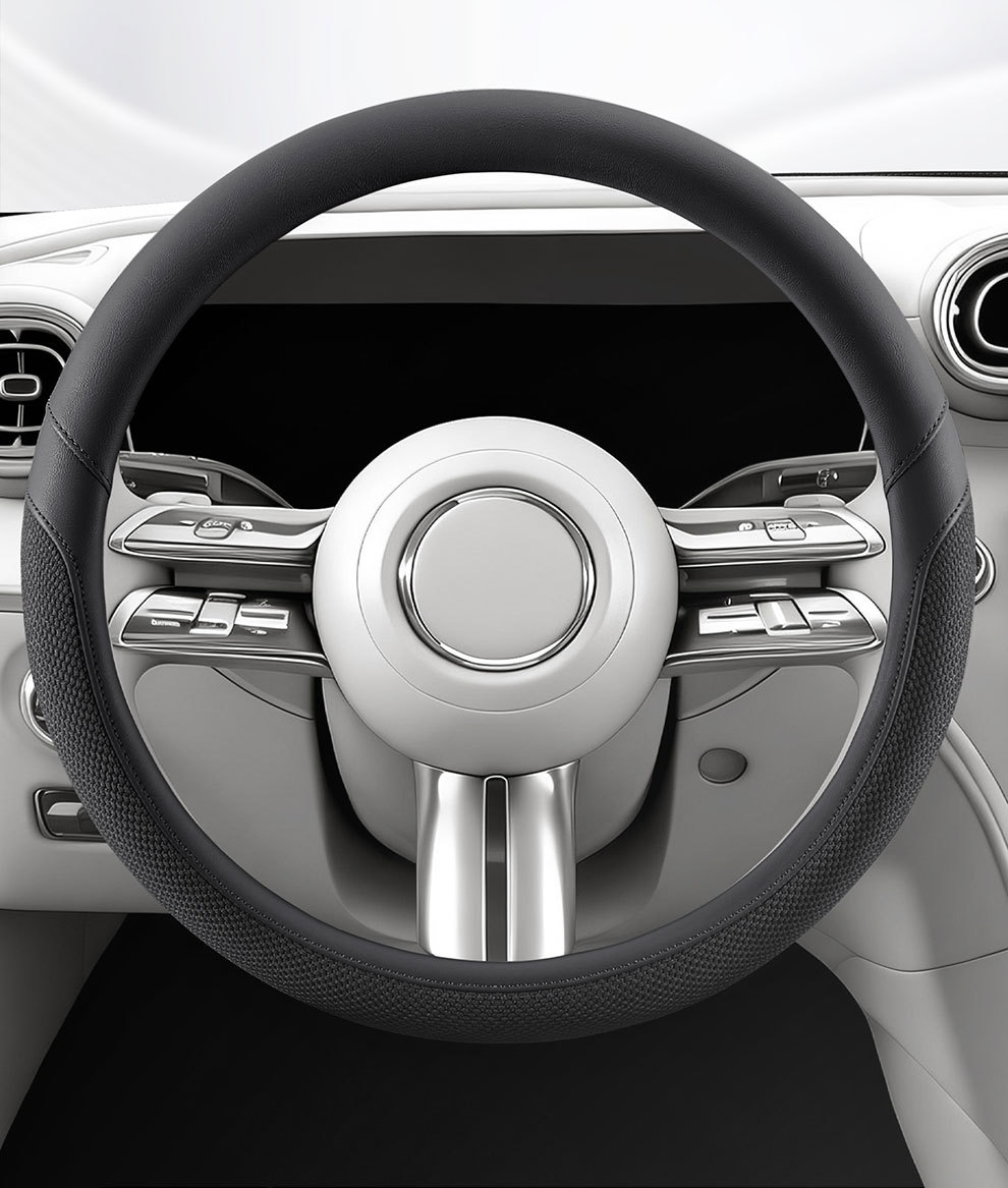 Car Steering Wheel Cover for All Seasons, Universal Leather Handle Cover for Interior Use, Dirt-Resistant, Non-Slip, Double D-Shaped, Wholesale from Manufacturer