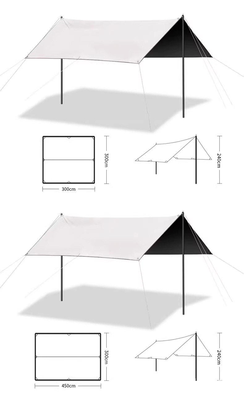 420D Outdoor Black Plastic Canopy Thickened Custom Camping Waterproof Rainproof Picnic Tent Sunshade
