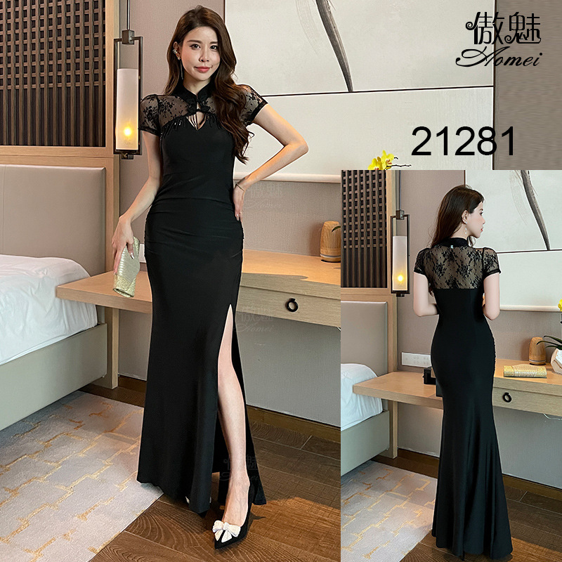 New Nightclub High-End Sexy Cheongsam Evening Dress Long Skirt Temperament Nightclub Technician Beauty Slimming Dress