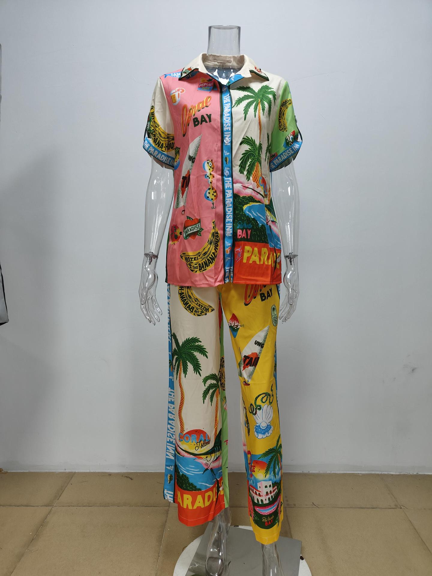 2026 New Spring Women's Clothing European American Casual Outfit Elegant Printed Loose Shirt And Trousers Fashion Set_ecoleips.com