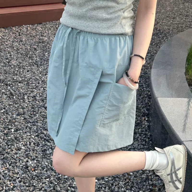 藏青工装裙女气质百搭时尚裙裤半身裙女夏季设计感防走光短裤裙子