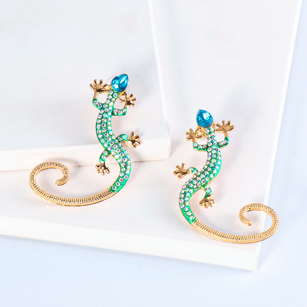 Nihaojewelry Jewelry Wholesale Fashion Color Diamond Lizard Animal Earrings display picture 4