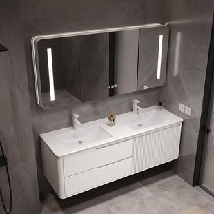 Simple Double Basin Bathroom Cabinet Rock Plate Ceramic Integrated Light Luxury Bathroom Washbasin Wash Basin Cabinet Combination Toilet