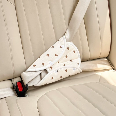 Car Rear Seat Baby Riding – Seat belt shoulder pad - double-layer-gauze-triangle-shoulder-pads-brown-love-heart