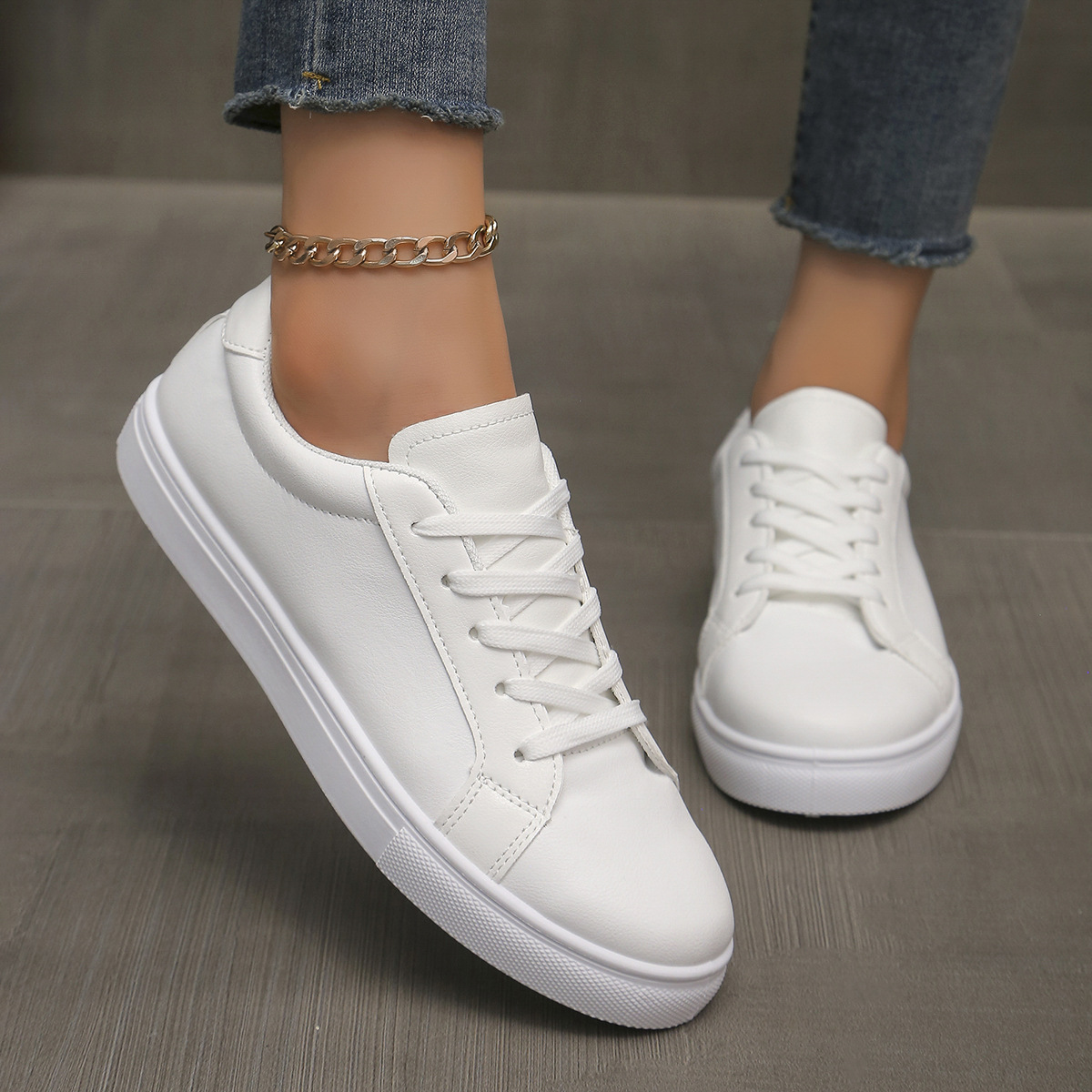 autumn white sneakers with shoelaces flat