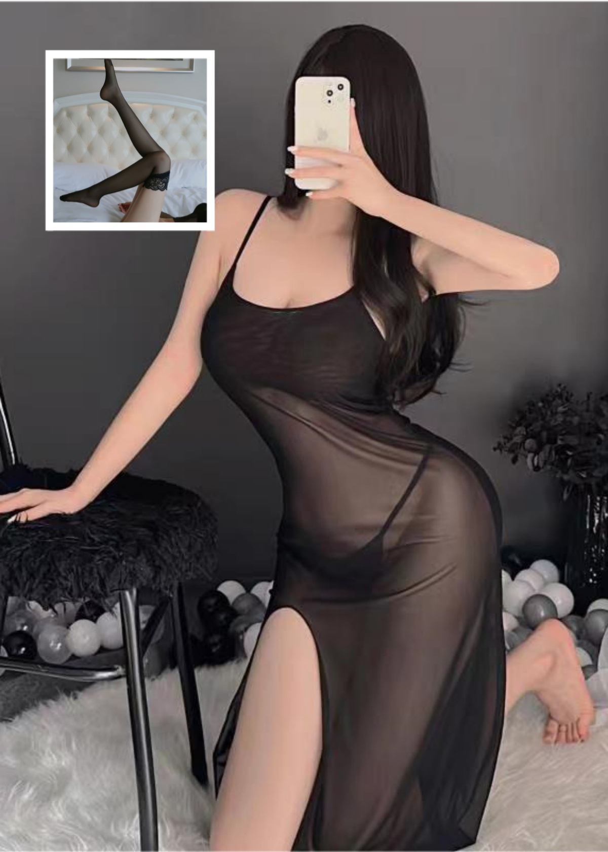 블랙(롱스커트+T바지) + 블랙스타킹