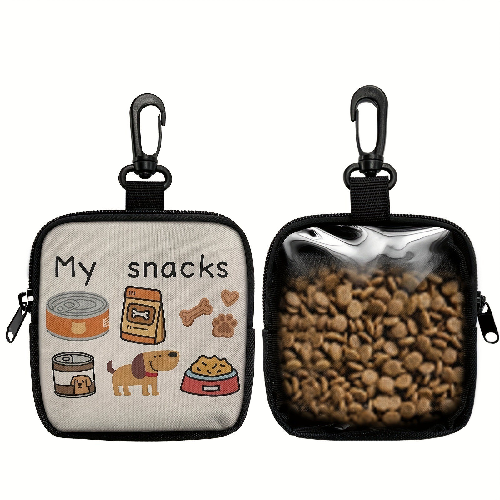 Cross-Border New Cartoon Dog Printed Pet Snack Bag Portable Training Set with Hook and Zipper Bag for Outings