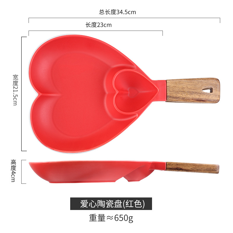 Placa de bola de masa de cerámica hogar Placa de desayuno con plato de vinagre plato de comida occidental Placa de merienda bandeja de cerámica mango de madera