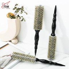 外貿熱銷家用造型捲髮梳豬鬃毛櫸木圓筒美發直發梳空氣劉海木滾梳