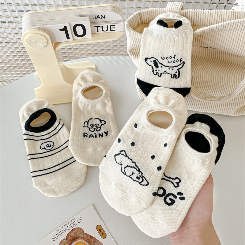 Summer breathable beige cute cartoon puppy boat socks do not drop root non-slip invisible socks children's shallow cotton socks Summer breathable beige cute cartoon puppy boat socks do not drop root non-slip invisible socks children's shallow cotton socks