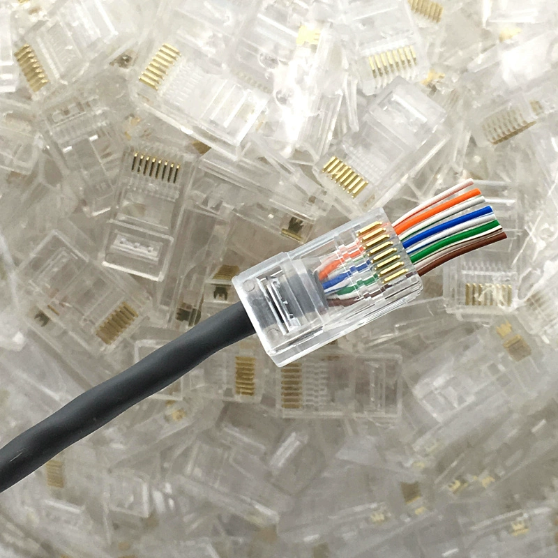 Кристаллический разъем для сети, тип с отверстием — супер, CAT6, шесть типов отверстий, двунаправленный золотистое покрытие, медные контакты