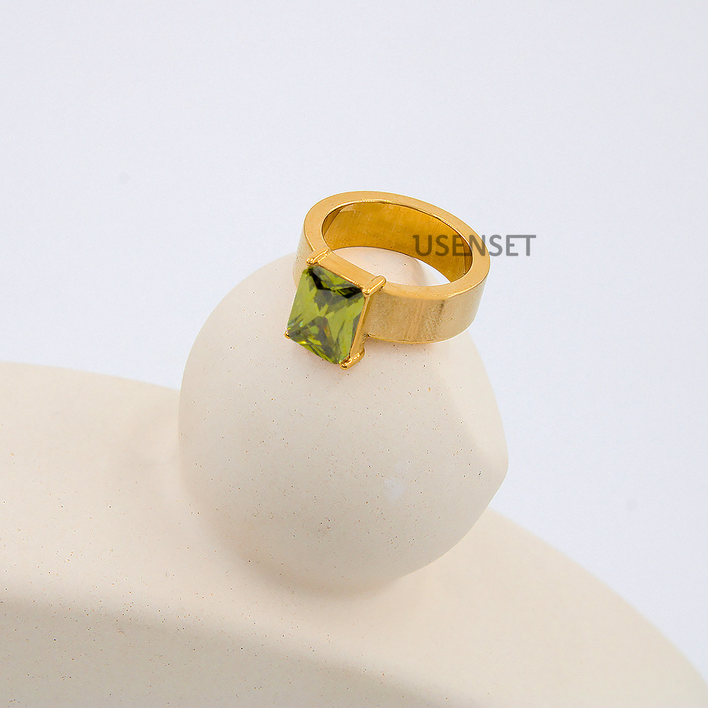Fashion Geometric Stainless Steel Gold Plated Zircon Open Ring