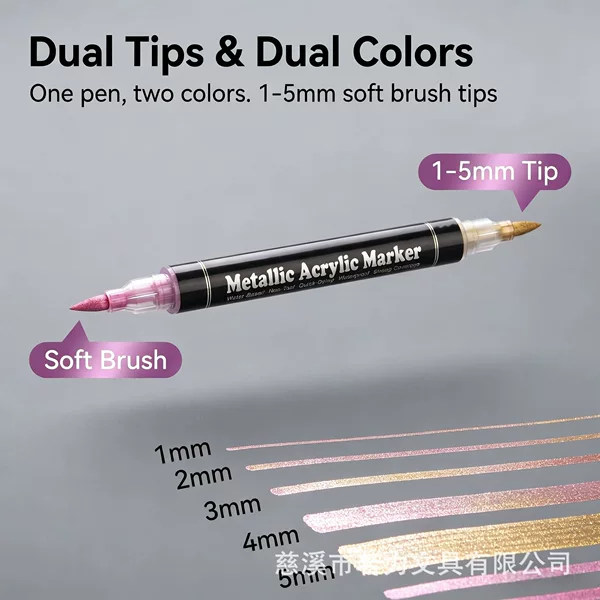 Cross-Border Dual-Tip Dual-Color Metallic Acrylic Marker Set Student Coloring Tools Gundam Model Mecha Touch-Up Pen