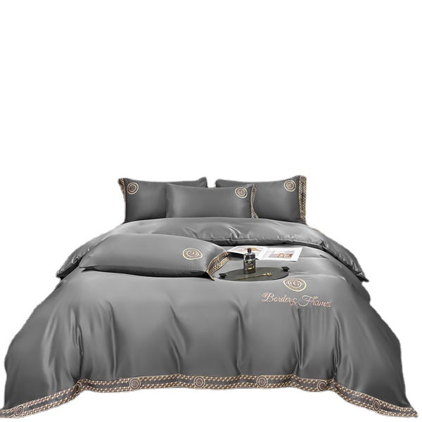 2022新款水洗宽边刺绣四件套轻奢纯色四件套床上四件套批发夏季