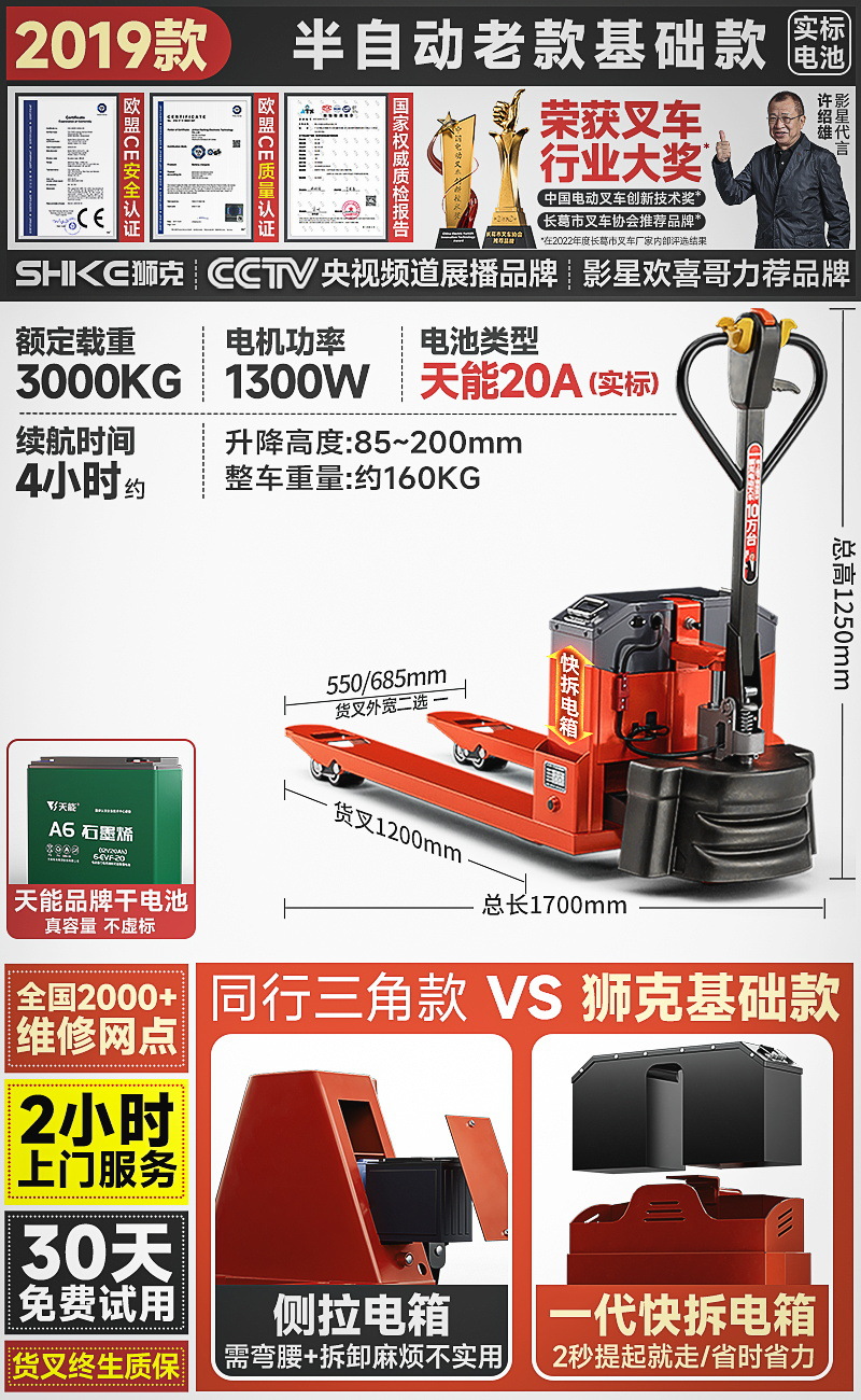 2019 모델] 3톤/반전동 [2초 퀵릴리즈 전기박스/간편한 분해] 20A Tianneng