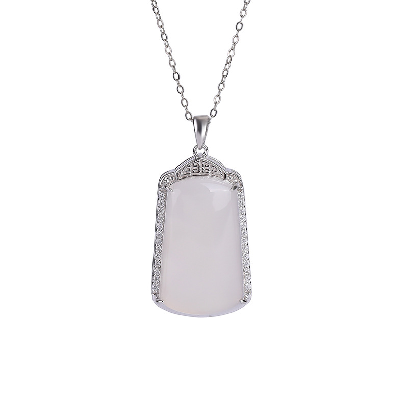 Mặt dây chuyền bạc S925 hình hươu đính đá chalcedony xanh – phong cách cổ điển sang trọng — Chalcedony xanh (không có chuỗi)