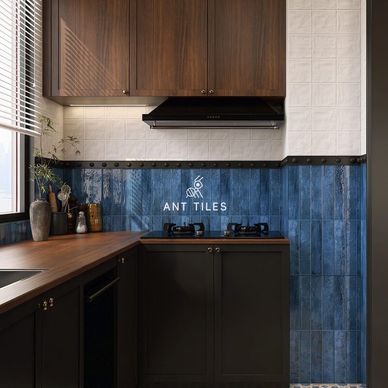 French-Style Retro Blue Gradient Long Strip Handmade Tiles for Kitchen, Bathroom, Coffee Shop, Bar Counter, and Background Wall Tiles French-Style Retro Blue Gradient Long Strip Handmade Tiles for Kitchen, Bathroom, Coffee Shop, Bar Counter, and Background Wall Tiles