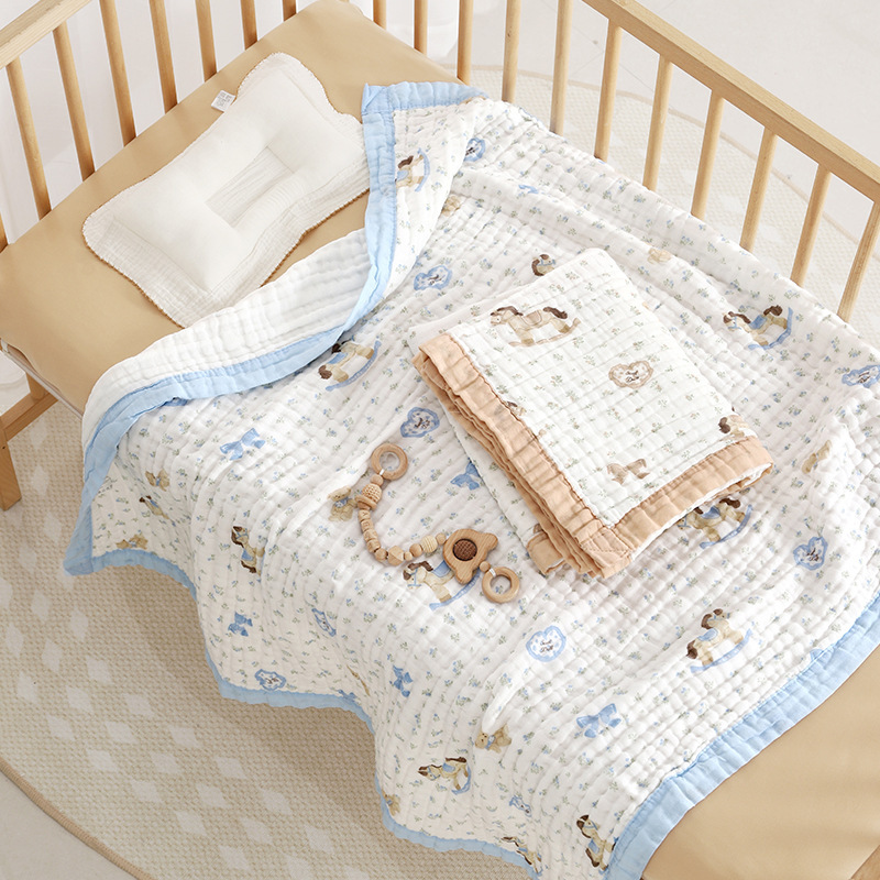 Baby Bath Towel Blanket Made of Class a Cotton with Six Layers of Gauze, Cartoon Print, Enlarged Size for Newborns, Absorbent Blanket