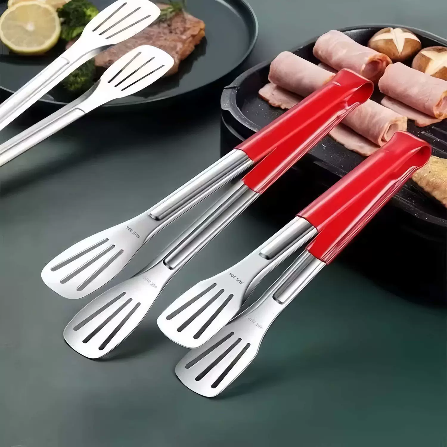 加厚304不锈钢食品夹子家用面包厨房夹防烫菜烤肉烧烤牛食物冰夹