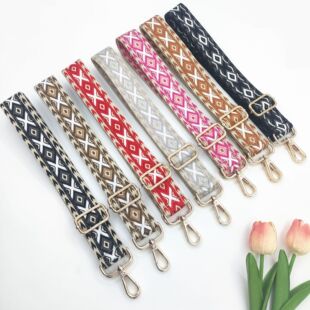 Women's Bag Strap Replacement Ethnic Style Wide Shoulder Strap Embroidered Bag Shoulder Strap Diagonal Bag Accessories Strap Rhombus Plaid Strap