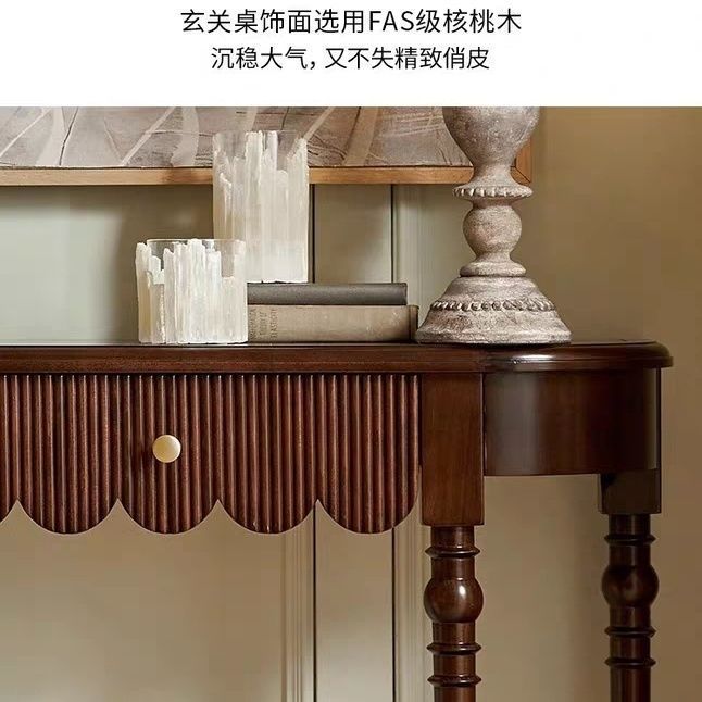 法式复古实木玄关桌小户型家用靠墙装饰桌美式半圆玄关台过道柜子|undefined