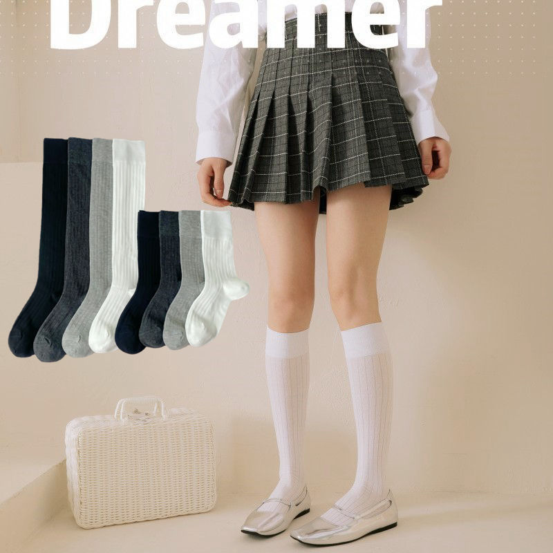 JK Calf Socks Women's Instagram Trendy Korean Dongdaemun Japanese Summer Thin Stockings Solid Color Black and White Knee-High Socks Cotton