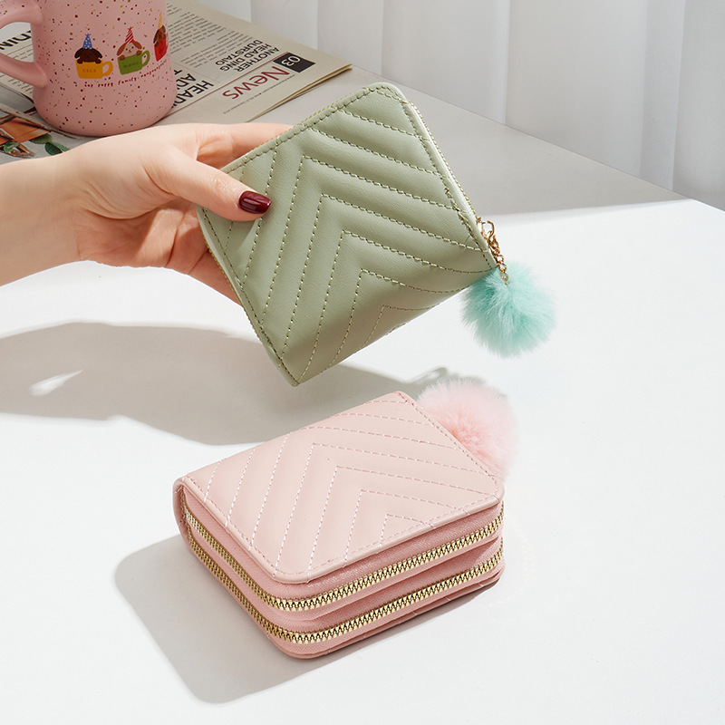 Bolsa mayorista de comercio exterior2024 nueva billetera de damas con doble cremallera, moda en forma de V bordada, bolsas de mano de pelo universal