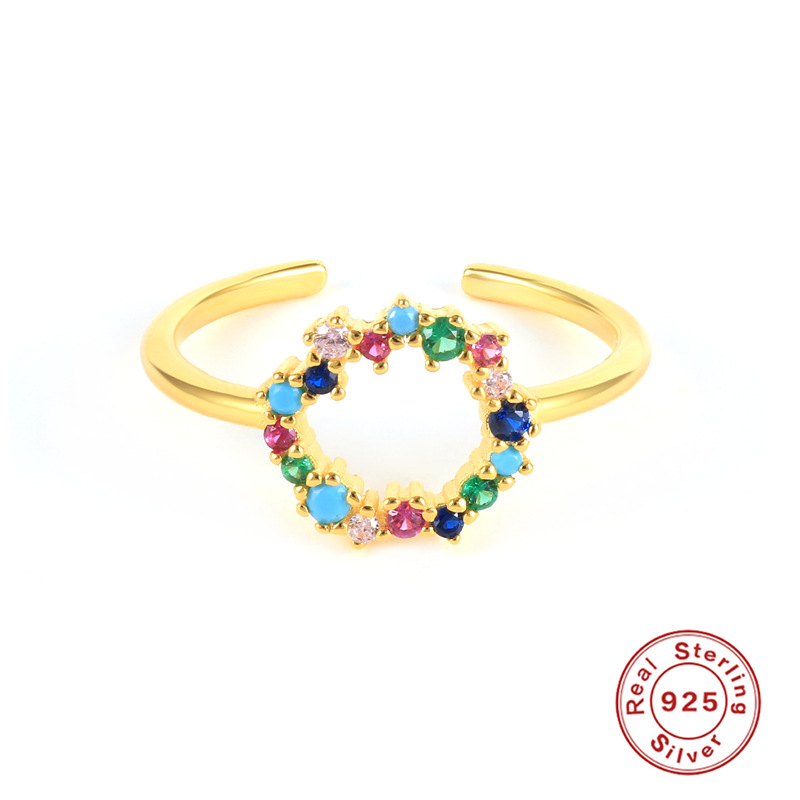 Fashion Geometric Heart Shape Sterling Silver Inlay Zircon Open Ring 1 Piece