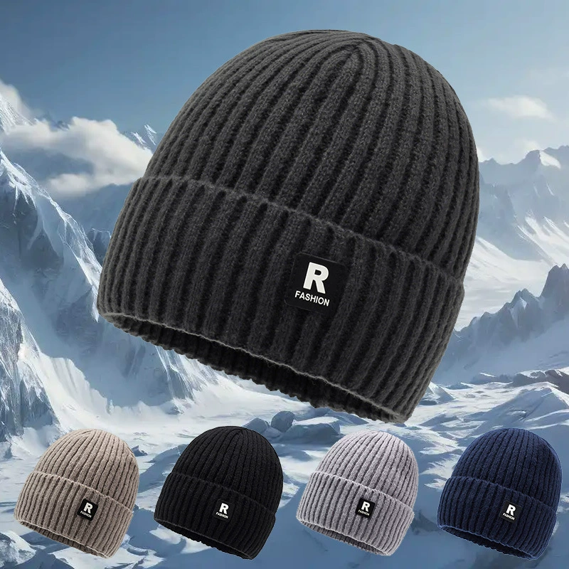 R стандарт мужской шерстяной шапки новый зимний бархат утолщение теплая вязаная шапка молодежная мода пуловер шапка трансграничная