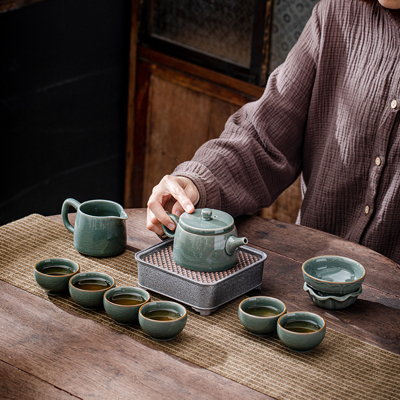 Ceramic Ge Kiln Gongfu Tea Set Gift Box Pack with Crack Pattern Household Office Business Sales High-end Gift Can Add LOGO 